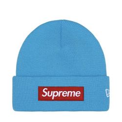 Supreme New Era Box Logo Beanie Cyan