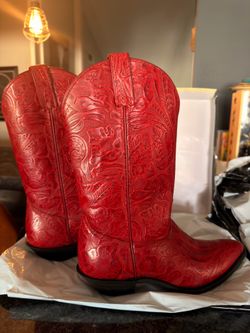 Vintage Code West Embossed Red Leather Boots