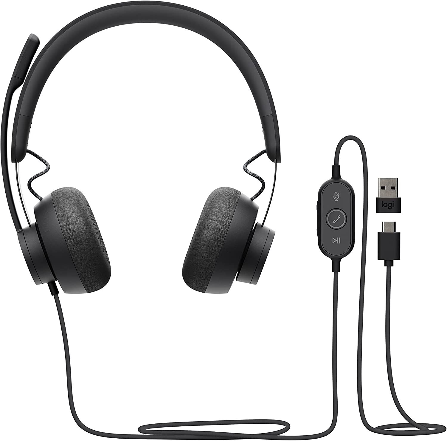 Logitech Zone Wired Noise Cancelling Headset, Certified for Microsoft Teams with advanced noise-canceling mic technology for open office environments,