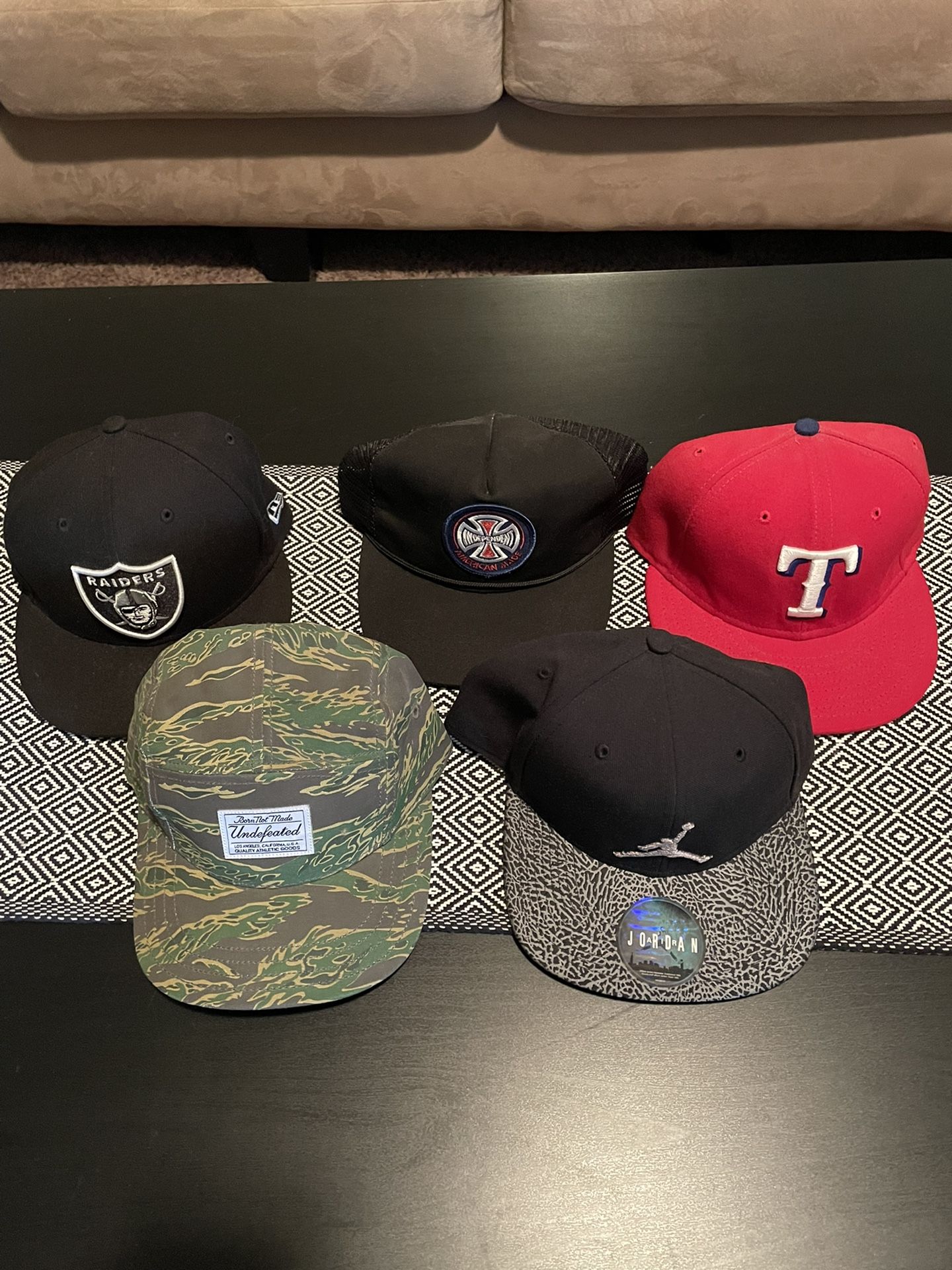 Like New Hats. Undefeated, Jordan, Raiders.