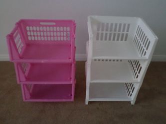 3-Tiers Plastic Storage Bins (1 White, 1 Pink)