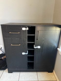 Black Wood Bar Cabinet with Wine Rack