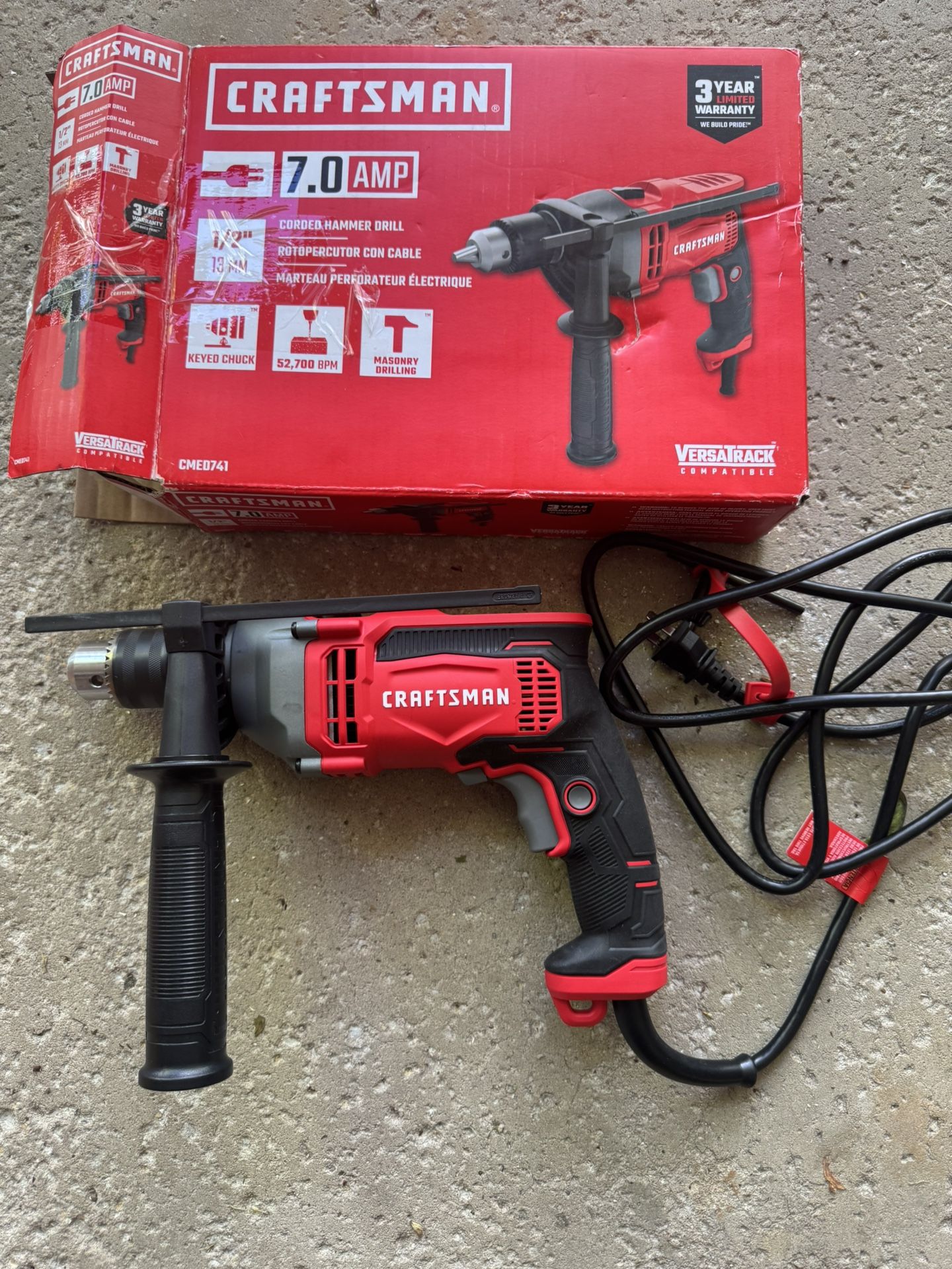 CRAFTSMAN 1/2-in 7 -Amp Variable Speed Hammer Drill 110 volt BRAND NEW Rotopercutor Con Cable