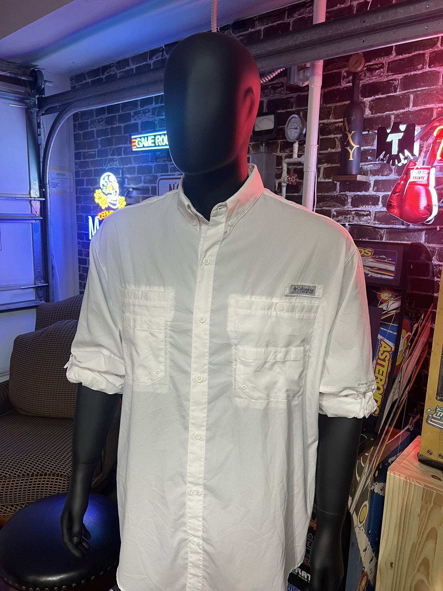 Columbia Shirt Men’s White PFG Tamiami™ II Long Sleeve Fishing Vented Mesh-Lined