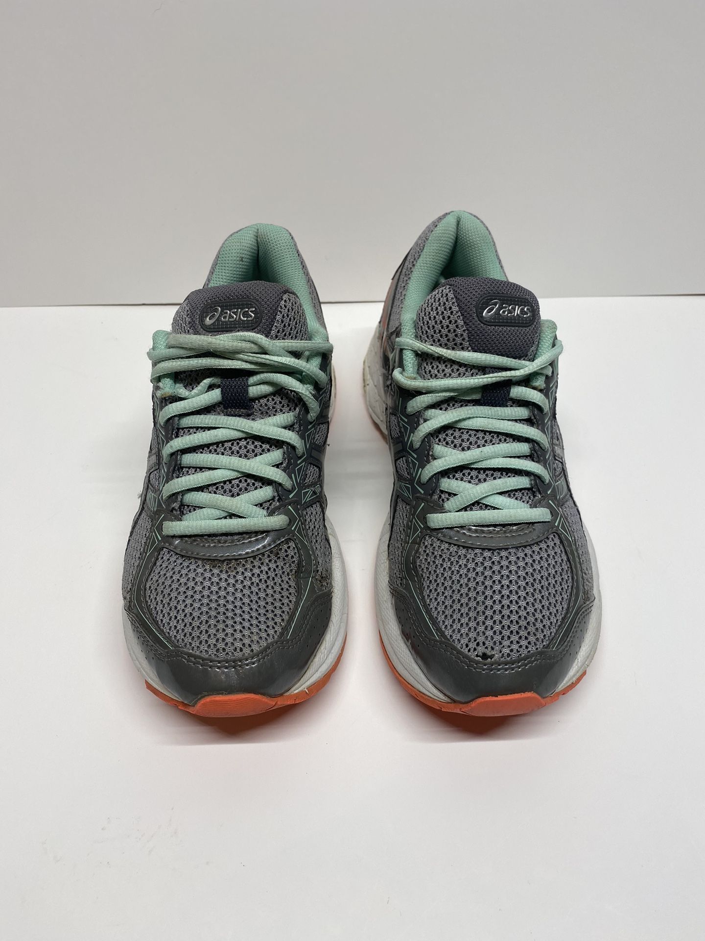 Asics Gel-Exalt 3 T666N Women Gray/Mint Green/Orange Lace Up Running Shoe Size 6