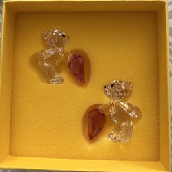 Swarovski Crystal Bear Figurine with Pink Heart Romantic Collectible H 42