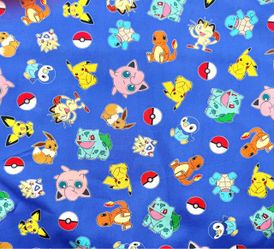 Pokémon Print Cotton Fabric Blue