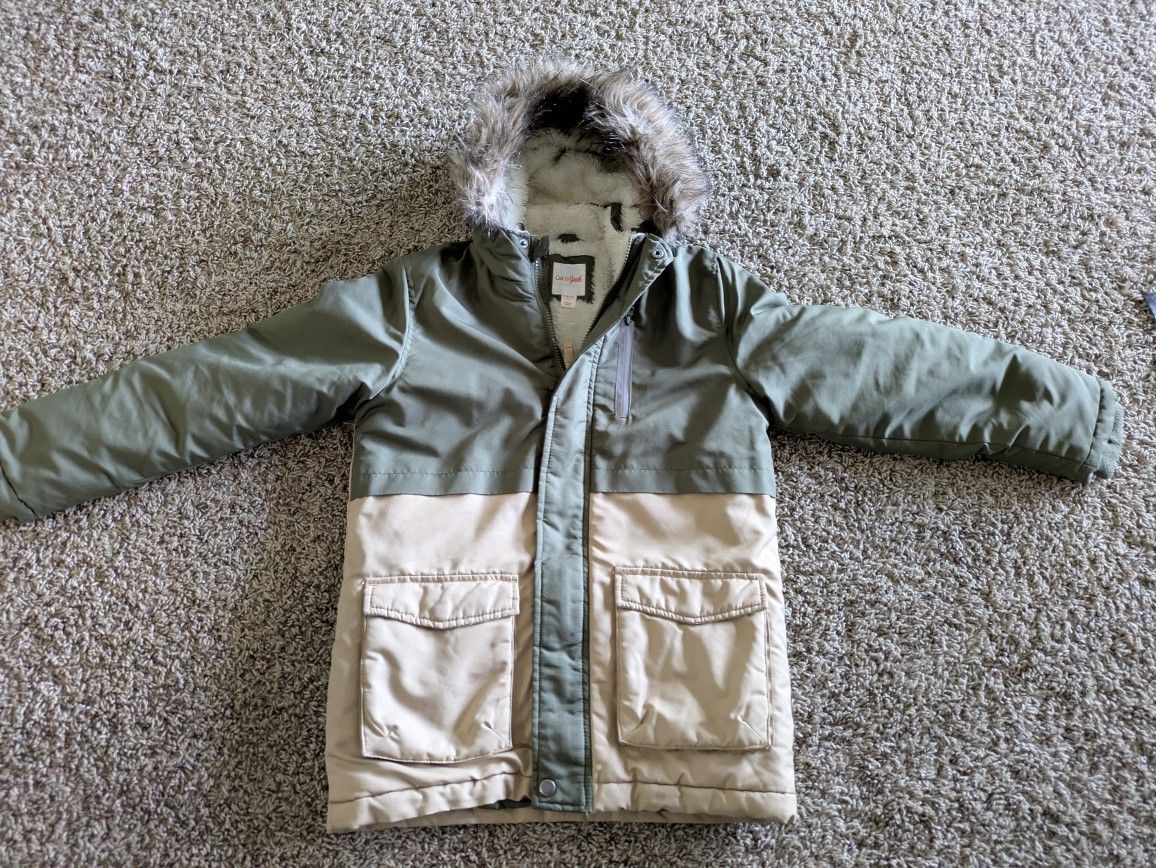 Size Medium 8-10 Cat And Jack Winter Coat Jacket Sherpa Lined Hood With Fur  Water Resistant Olive And Khaki
