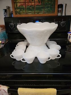 Vintage Milk Glass Punch Bowl Set