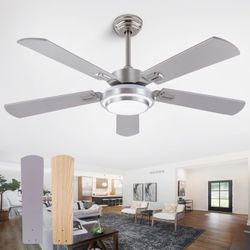 QUTWOB 52" Brushed Nickel Ceiling Fan,Farmhouse 5 Blades Ceiling Fans with Lights, Indoor/Outdoor Ceiling Fan with Remote C