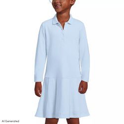 Brand New Land’s End School Uniform Girls Long Sleeve Mesh Polo Dress Light Blue size 16