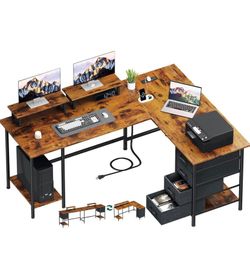 Shaped Computer Desk with Power Outlets