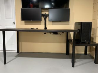 Gaming Pc With Two Monitors, Stand, Desk
