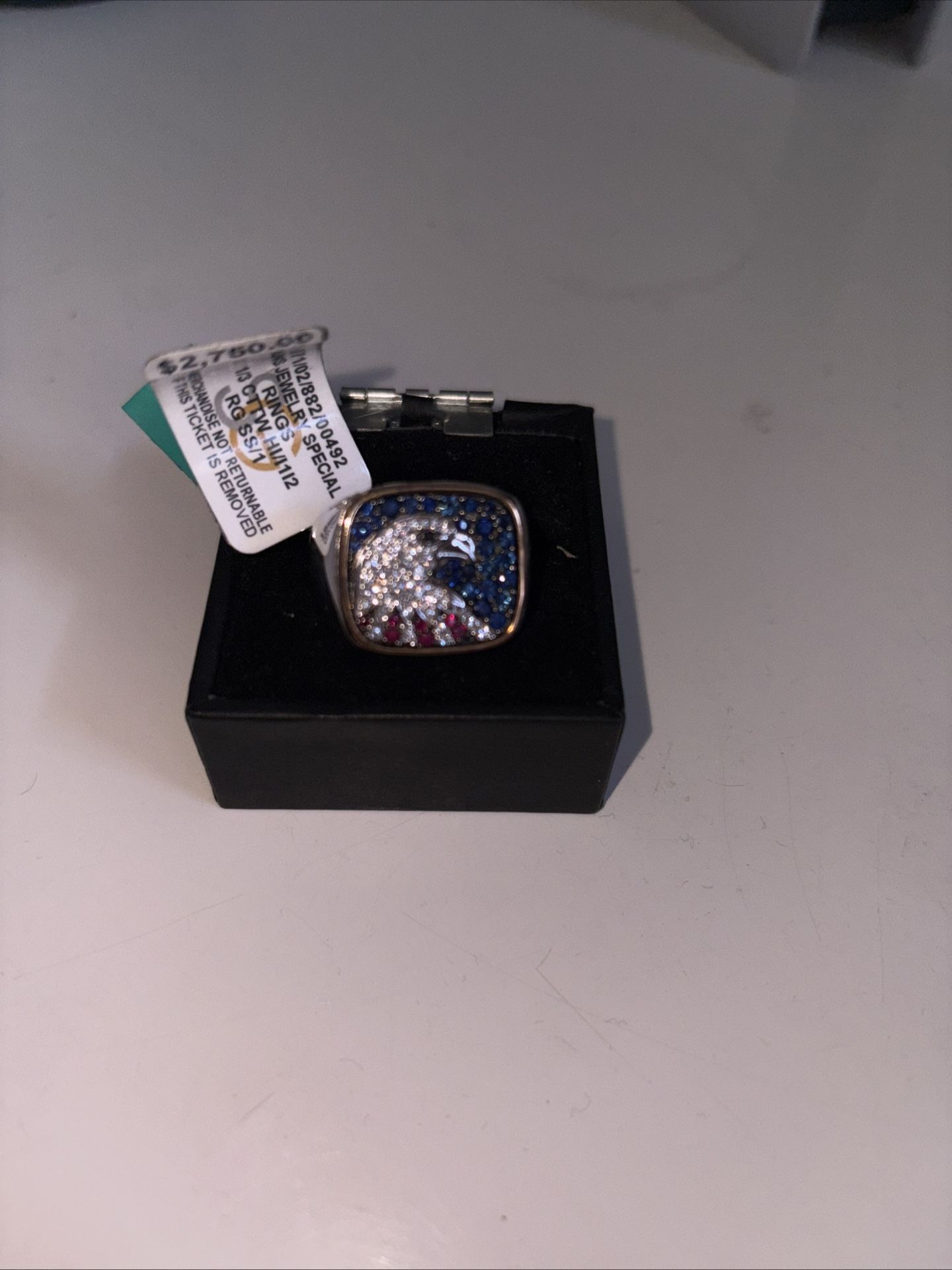 NEW! EFFY MENS’ DIAMOND , RUBY & SAPPHIRE EAGLE RING/ SIZE 10/ MSRP $2,875