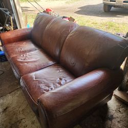 Brown Leather 3-Seater Sofa – Real Leather, Comfortable – $200 OBO