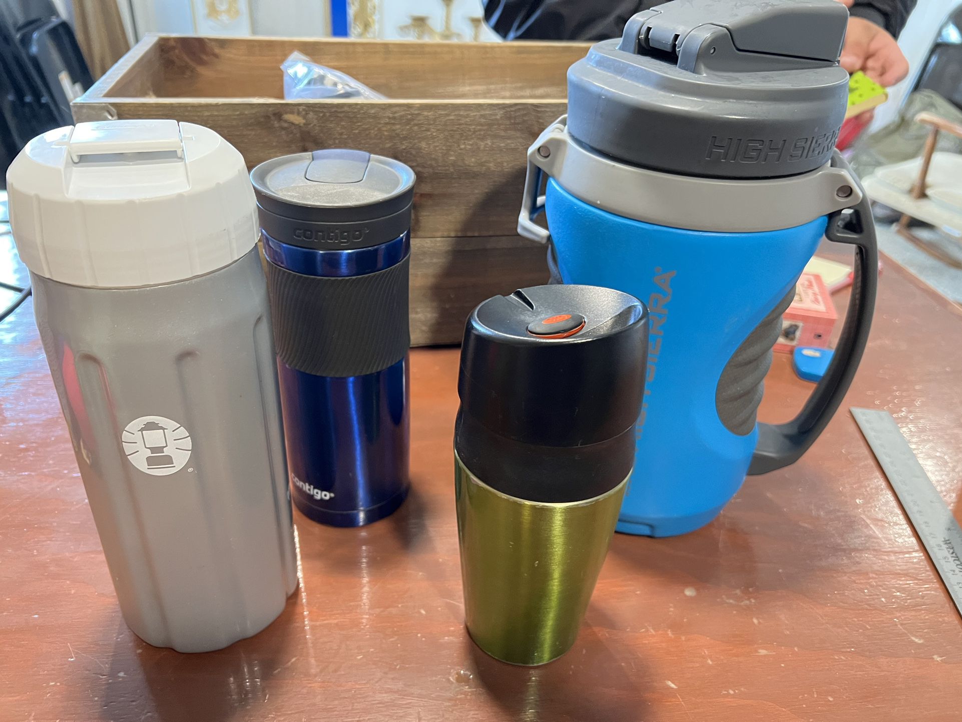 Lot of 4 various cup, thermos, and travel mugs