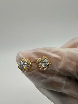 VVS1 Moissanite Earrings Square Halo Cut 0.5 Carat 14k plated