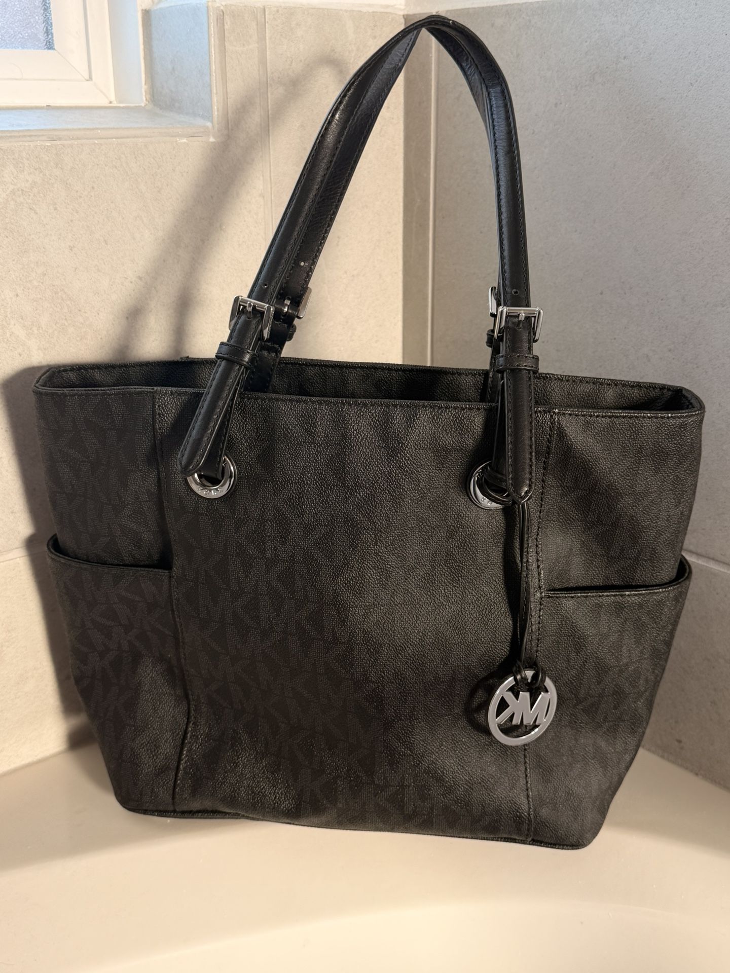 MK Tote Bag Black And Gray Leather