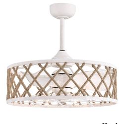Warehouse of Tiffany Shaunda 25 Inch Scandinavian Rope Details Fandlier 6 Light with Remote