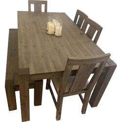 Macy's Canyon Solid Wood 6-Piece Dining Set (Table, 4 Chairs, Bench)