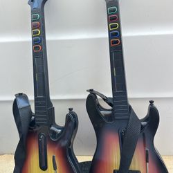 Lot Of (2) PS3 Guitar Hero World Tour Sunburst Wireless Guitar - Red Octane w “No” Dongle Tested