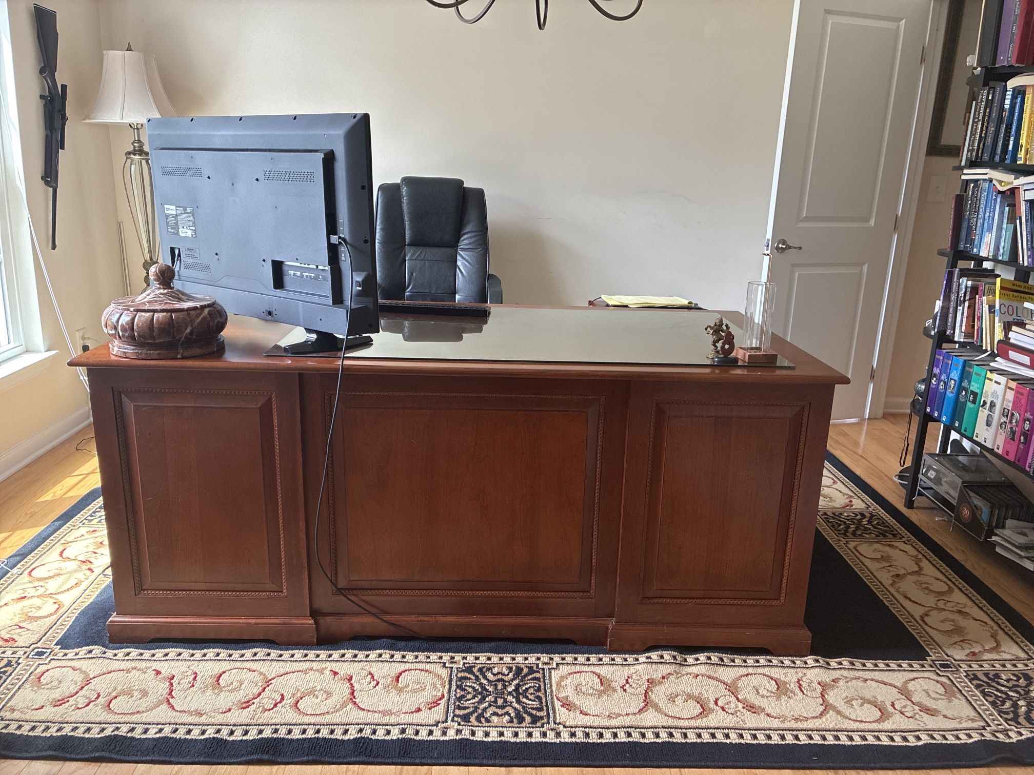 Executive Wooden Desk with Glass Top – Excellent Condition