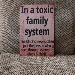 FAMILY SYSTEM METAL SIGN.  12" X 8".  MY EW.  PICKUP ONLY 
