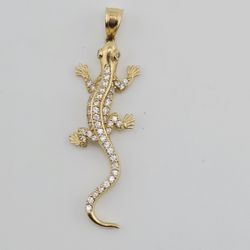 14k gold cz lizard pendant