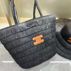 Raffia Celine with a hat