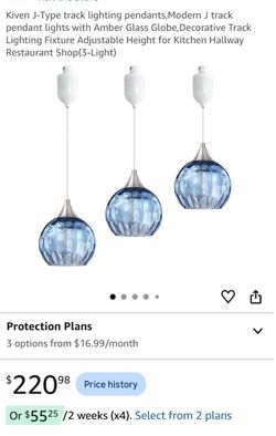Kiven J-Type track lighting pendants,Modern J track pendant lights with Amber Glass Globe,Decorative Track Lighting Fixture Adjustable Height for Kitc