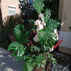 Beautiful Artificial Hawaiian Tropical Plant, Monstera, Orchid, Etc!