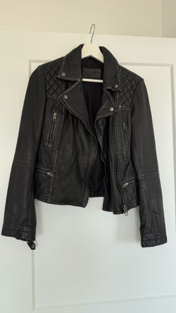 AllSaints Cargo Leather Biker Jacket Black Grey | Women’s US 4 (S)