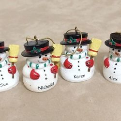 4 Swibco Personalized Mini Snowman Ornaments Alex Sue Karen Nicholas