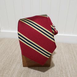 NWT! BROOKS BROTHERS Men's 100% Silk Striped Neck Tie (59"x3.5") Red/Gold/Navy