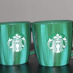 Starbucks 2022 Green Tye-Dye Coffee Mug Cup Set of 2 Pair Excellent Condition