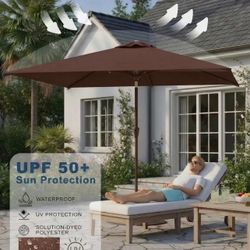 5x10FT Patio Umbrella, Outdoor Umbrella with Push Button Tilt and Crank, 8 Sturdy Ribs, UV Protection & Waterproof Market Umbrella for Pool, Backyard,