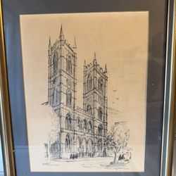 Original Sketch, Notre Dame Glass Framed Vintage