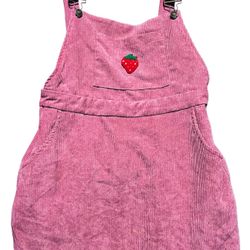 Pink Strawberry Corduroy Overall Dress Size Medium 