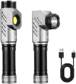 1600 Lumen Rechargeable Magnetic Right-Angle Work Flashlight, 6 Modes & 90° Rotating Head, Brand New