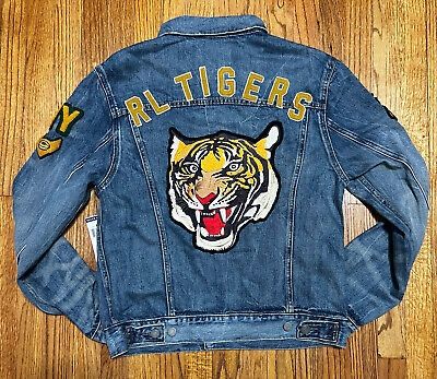 Polo Ralph Lauren Varsity Tigers Football Letterman Patch Denim Jacket Men's Sm