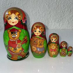 Teddy Bear Russian Traditional Nesting Doll 5.5” New Signed