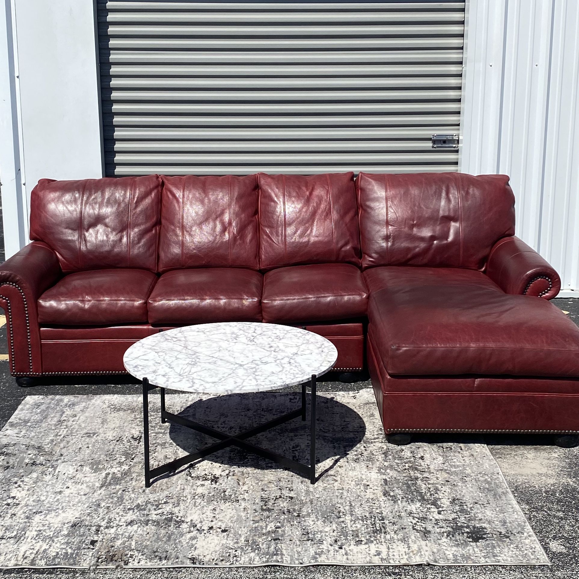 Like New Red Genuine Leather Sectional Couch/Sofa (Delivery Available🚛)