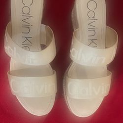 Calvin Klein White Wedge Sandals