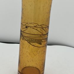 Vintage 10”  Studio Made, Hand Blown Art Glass Vase Orange With Brown Applied Rim And Bubbles   This vintage 10-inch studio-made vase is a stunning pi