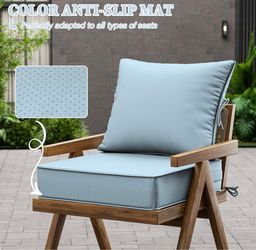Outdoor Seat Cushions 22×24, Waterproof, for Patio Sofa Chairs, Sky Blue 35D Density Foam Waterproof & Fade Resistant Furniture Cushions with Removabl