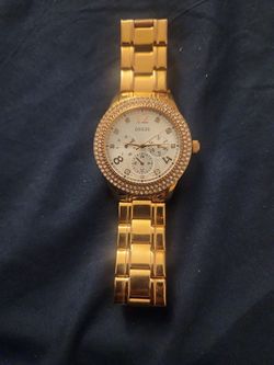 Guess Bedazzle Diamonds Gold Dial Gold Steel Strap Watch For Women - W1097L2
