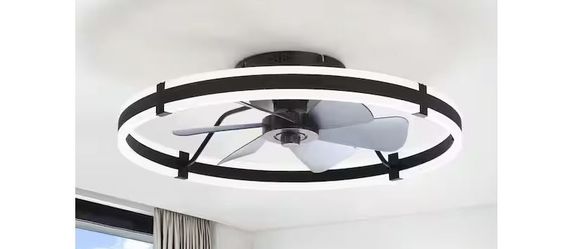 24 in. Black Indoor Flush Mount 3-Color Dimmable LED Ceiling Fan with Lights and Remote Control