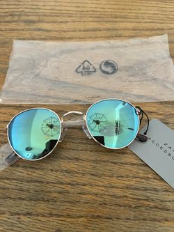 New ZARA Accessories Green Mirror Lens & Gold Metal Frames Sun Glasses