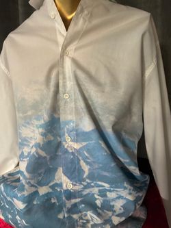 Men's Button-Down Shirt White Blue Ombre Print