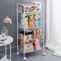 4 Layers Shelves Unit Adjustable Metal Wire Shelf Rack Storage Organizer with roller